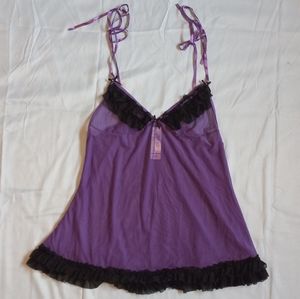 Super cute sheer purple with black ruffles slip dress by Baci Lingerie